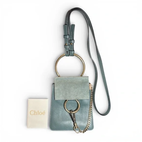 chloe mini backpack blue Convertible and Crossbody Silver Orchid Oil Leather Lanyard clasp on curb chain attaches to hoop hardware at face Chlo Small Faye Suede &